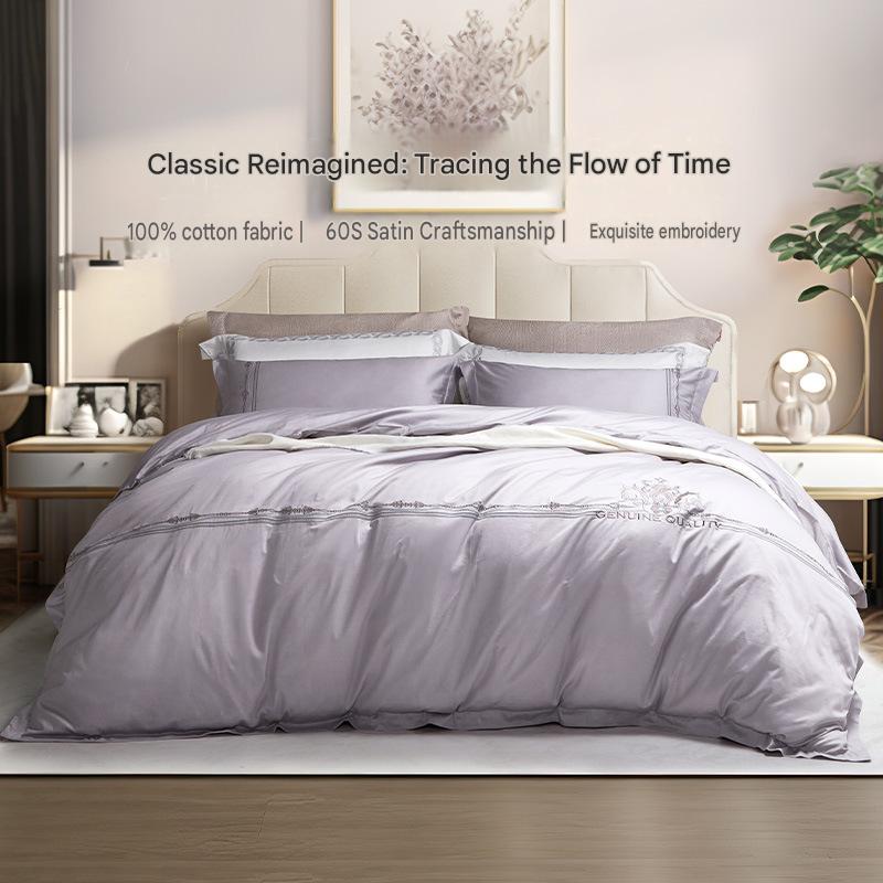Fuanna 60s Long Staple Cotton Bedding Set | Luxury Satin Cotton Embroidered Bedding | FIRSTSING